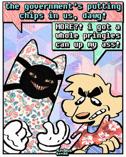 aloha_shirt anthro cartoon_gloves clothing dialogue duo floppy_ears half-closed_eyes humor male mask narrowed_eyes pattern_clothing pattern_shirt pattern_topwear shirt speech_bubble text topwear rawdawgcomics julian_(rawdawgcomics) stahli_(rawdawgcomics) ambiguous_species bird_dog canid canine canis domestic_dog golden_retriever hunting_dog mammal retriever 4:5 english_text hi_res