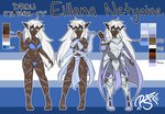 armor clothed clothing female hair not_furry pose solo tattoo underwear white_hair rainsnowandflowers eillana_netyoive dark_elf drow elf humanoid model_sheet