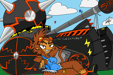 anthro balloon clothing eyewear female fluffy footwear goggles inflatable looking_at_viewer machine overalls slightly_chubby smile solo suggestive text weapon yamahal bloons_tower_defense ninja_kiwi dart_monkey_(bloons) haplorhine mammal monkey primate 3:2 english_text hi_res