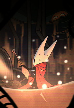 bathing black_body bodily_fluids breasts camera_view detailed_background female holding_object holding_weapon hot_tub lifted_topwear non-mammal_breasts partially_submerged shawl_only side_boob small_breasts solo steam sweat voyeur weapon wet royal3rd hollow_knight:_silksong hollow_knight_(franchise) team_cherry hornet_(hollow_knight) kratt_(hollow_knight:_silksong) arachnid arthropod flea insect spider 2025 hi_res
