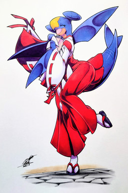 ambiguous_gender anthro blue_body blush blush_lines clothed clothed_anthro clothing eyelashes eyes_closed happy holding_object open_mouth raised_leg solo spikes spikes_(anatomy) tail tongue 025aki nintendo pokemon garchomp generation_4_pokemon pokemon_(species) scalie 2026 absurd_res dated hi_res signature