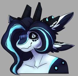 black_sclera cybernetics female hair machine multicolored_hair pupils solo unusual_pupils white_pupils thefoxwife cyborg bust_portrait hi_res portrait