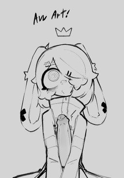 anthro big_penis clothed clothing femboy floppy_ears genitals hair hair_over_eye hung_femboy jacket lop_ears male one_eye_obstructed penis short_hair solo text throbbing throbbing_penis tired_eyes topwear probablyavv avv_(probablyavv) lagomorph leporid mammal rabbit 2026 artist_name line_art monochrome signature