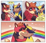 anthro anthro_on_anthro blush cross-popping_vein dialogue duo heart_symbol humor kissing male male/male text zeta-haru marvel yoshi_and_toad_kissing deadpool wolverine_(marvel) canid canine fox mammal 2024 comic english_text