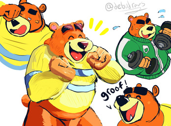 anthro bodily_fluids brown_body brown_fur clothing exercise eyes_closed fur male overweight overweight_anthro overweight_male shirt simple_background solo sweat topwear white_background workout debudraws animal_crossing nintendo teddy_(animal_crossing) bear mammal 2021 absurd_res hi_res