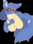 anthro big_breasts blue_body blue_fur blush breasts cuddly custom eye_patch eyewear female floppy_ears fluffy fluffy_chest fluffy_tail fur neck_tuft paws simple_background solo tail transparent_background tuft wide_hips tikos_grey nintendo pokemon generation_4_pokemon lucario pokemon_(species) alpha_channel