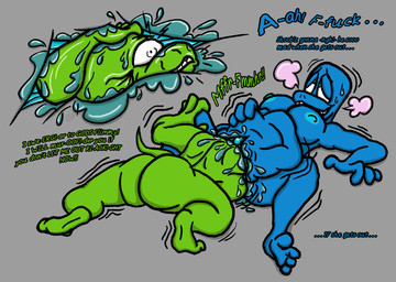 4_fingers 4_toes abdominal_bulge angry areola blue_body bodily_fluids breasts breath clitoris dialogue duo feet female female/female fingers flimmy genital_fluids genitals green_body hairless hairless_tail internal looking_pleasured lying motion_lines muffled nipples nude on_back shoob_(krlika) simple_background struggling sweat tail teeth text toes unbirthing vaginal vaginal_fluids vore krlika humanoid unknown_species 2025 colored digital_drawing_(artwork) digital_media_(artwork) english_text hi_res