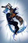 anthro duo male male/male markings pawpads paws rocket glowbat guardians_of_the_galaxy marvel cyan_chess_(character) rocket_raccoon felid feline mammal procyonid raccoon hi_res