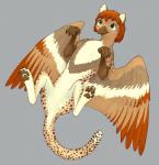 beak feathered_wings feathers female feral fur green_eyes hair markings nude paws red_hair solo spots spotted_body spotted_fur wings pyritie mythology avian bird cheetah felid feline gryphon mammal mythological_avian mythological_creature 2018 digital_media_(artwork) hi_res