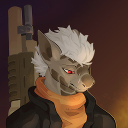 anthro clothed clothing coat facial_scar fangs firelight gradient_background gun hair looking_down male ranged_weapon red_eyes rifle sad scales scar simple_background solo sweater teeth topwear weapon weapon_on_back white_hair nevan12 project_silverfish inheritor lizard reptile scalie 1:1 2025 bust_portrait portrait