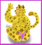 anthro clothing looking_at_viewer looking_back male overweight overweight_male panties solo underwear notamo disney zootopia benjamin_clawhauser cheetah felid feline mammal pantherine absurd_res hi_res