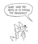 anthro dialogue eyelashes female pandemic simple_background solo text white_background twistcmyk twist_(twistcmyk) canid canine canis mammal wolf comic english_text hi_res monochrome