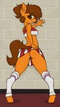 anthro bottomwear braces butt cheerleader clothed clothing clothing_lift female skirt skirt_lift solo marsminer hasbro my_little_pony venus_spring equid equine horse mammal pony hi_res