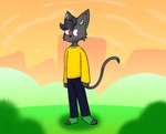 anthro clothing fur hair looking_at_viewer male simple_background smile solo tail rahony domestic_cat felid feline felis mammal absurd_res digital_drawing_(artwork) digital_media_(artwork) hi_res paint_tool_sai_(artwork) shaded signature