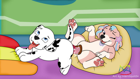 animal_genitalia animal_penis bodily_fluids cum duo erection female female_penetrated feral fur genital_fluids genitals knot knotting male male/female penetration penis sex tongue vaginal vaginal_penetration vulva young young_feral marvispot84 nickelodeon paw_patrol coral_(paw_patrol) marshall_(paw_patrol) canid canine canis cockapoo dalmatian domestic_dog mammal mixed_breed 2022 absurd_res digital_media_(artwork) hi_res shaded