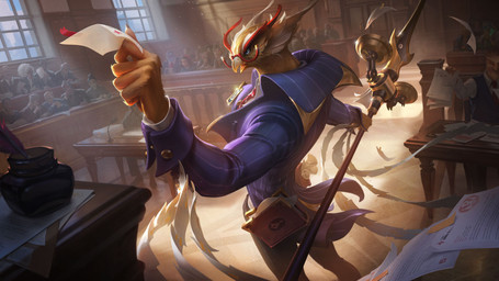 anthro beak brown_body courtroom detailed_background eyewear female furniture glasses group holding_melee_weapon holding_object holding_paper holding_polearm holding_spear holding_weapon inside lawyer male melee_weapon open_mouth paper polearm red_eyewear red_glasses solo_focus spear table weapon window yuyu_wong league_of_legends riot_games tencent azir_(lol) avian bird human mammal 16:9 digital_media_(artwork) hi_res official_art widescreen
