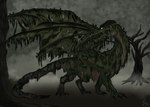 ambiguous_gender dead_tree decay feral fog glowing glowing_eyes horn mold_(fungus) plant rotten_flesh solo tail teeth tree wings yenocwolf mythology secrets_of_uncrom uncrom eymess dragon mythological_creature mythological_scalie scalie undead visha absurd_res concept_art hi_res