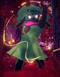 anthro black_body clothing femboy glowing glowing_eyes hat headgear headwear looking_at_viewer male outside raised_arm robe solo hevexy deltarune undertale_(series) ralsei bovid caprine darkner goat mammal 3d_(artwork) absurd_res digital_media_(artwork) hi_res