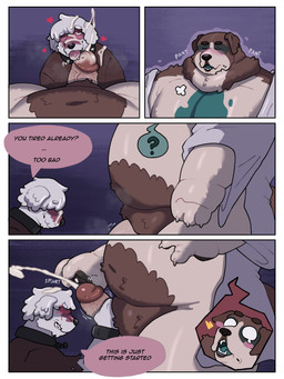 anthro balls belly blush bodily_fluids brown_body brown_fur collar cum cum_on_face dialogue duo ejaculation fellatio fur genital_fluids genitals green_blush green_tongue heart_symbol holidays humanoid_genitalia humanoid_penis larger_male male male/male mismatched_genitalia mismatched_humanoid_penis mismatched_penis moobs muscular muscular_male navel nipple_fetish nipple_play nipples obese obese_anthro obese_male oral overweight overweight_anthro overweight_male penile penis question_mark questionable_consent sex shocked size_difference smaller_male speech_bubble star_eyes text tongue vein veiny_penis white_body white_fur micius halloween canid canine canis domestic_dog ghost mammal molosser mountain_dog saint_bernard spirit 3:4 comic english_text hi_res