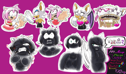 anthro duo female female/female forced forced_transformation fusion magenta_background transformation transformation_sequence mexelements sega sonic_the_hedgehog_(series) amy_rose rouge_the_bat bat eulipotyphlan hedgehog hybrid mammal 2026 hi_res
