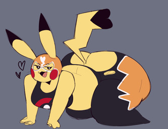 all_fours anthro ass_up belly big_breasts big_butt bottom_heavy bottomwear breasts butt butt_window cheek_spots clothed clothing cosplay_pikachu_(costume) crop_top dipstick_ears dipstick_tail ear_markings featureless_feet feet female grey_background heart_symbol huge_butt huge_hips huge_thighs leggings legwear lucha_libre_mask luchador markings mask multicolored_ears narrowed_eyes open_mouth open_smile overweight overweight_anthro overweight_female pokemorph raised_tail seductive shirt simple_background smile solo sports_mask sportswear tail tail_markings thick_thighs three-quarter_view topwear torn_bottomwear torn_clothing torn_leggings torn_legwear wide_hips wrestler wrestling_mask yellow_body pink_poison67 nintendo pokemon pikachu_libre generation_1_pokemon mammal pikachu pokemon_(species) rodent 2024 full-length_portrait hi_res portrait