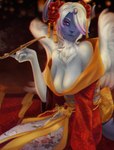 big_breasts breasts clothing female geisha pipe smoking unknown_artist nintendo pokemon generation_6_pokemon mega_absol mega_evolution pokemon_(species) absurd_res hi_res