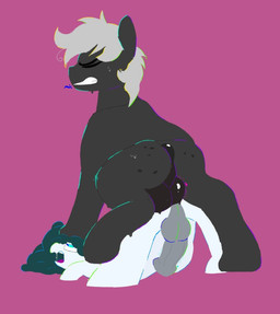afro anal anal_penetration animal_genitalia animal_penis ass_up balls balls_deep black_body blue_eyes bodily_fluids butt clenched_teeth duo equine_genitalia equine_penis feral freckled_butt freckles genitals grey_hair hair looking_pleasured male male/male open_mouth penetration penis pinned pinned_to_ground saliva sex simple_background standing standing_sex sweat sweatdrop teeth white_body abyss_arts hasbro my_little_pony equid equine horse mammal pony