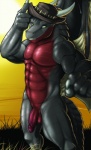 abs anthro balls biceps big_muscles claws clothing flaccid genitals glans hat hat_only headgear headgear_only headwear headwear_only horn humanoid_genitalia humanoid_penis male membrane_(anatomy) membranous_wings mostly_nude muscular muscular_anthro muscular_male non-mammal_balls pecs penis pose scales solo tail vein wings yellow_eyes narse bad_dragon european_mythology mythology duke_(bad_dragon) dragon mythological_creature mythological_scalie scalie western_dragon digital_media_(artwork)