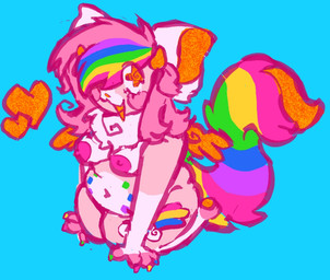 anthro areola belly belly_nipples big_ears big_eyes big_tail breasts chubby_face claws exposed_breasts female floating_heart fluffy fluffy_chest fur hair heart_symbol looking_up markings medium_breasts multicolored_hair multicolored_tail nipples orange_eyes orange_markings orange_mouth orange_nose orange_pawpads orange_wings pawpads pigtails pink_body pink_fur pink_hair pink_markings pink_nipples rainbow_hair rainbow_tail sitting slightly_chubby slightly_chubby_anthro slightly_chubby_female small_wings solo sparklefur sparkles sparkling_eyes spread_wings star_eyes tail white_body white_ears white_fur white_markings wings kibblecringe click_(kibblecringe) ambiguous_species domestic_cat felid feline felis mammal