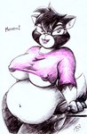 anthro areola areola_slip belly belly_overhang big_breasts black_body black_fur bottomwear breasts clothing denim denim_bottomwear denim_clothing female fur jeans meow multicolored_body multicolored_fur navel nipple_outline nipple_slip open_mouth overweight overweight_anthro overweight_female panties pants shirt solo text topwear two_tone_body two_tone_fur under_boob underwear white_body white_fur drake_fenwick misty_the_mouse whitney_(dutch) domestic_cat felid feline felis mammal 2007 english_text traditional_media_(artwork)