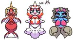 anthro big_breasts blonde_hair breasts eyeshadow female genitals grey_hair group hair makeup multicolored_body multicolored_hair narrowed_eyes nipples nude pussy red_nipples slightly_chubby small_breasts split_form trio gdei nintendo pokemon generation_1_pokemon goldeen magikarp marine merfolk pokemon_(species) tentacool digital_media_(artwork) hi_res