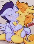 2016 blue_hair blush bodily_fluids braeburn_(mlp) colored comic cum cum_on_face cum_on_hand duo earth_pony english_text equid equine eyes_closed fearingfun feathered_wings feathers feral friendship_is_magic genital_fluids hair hasbro hi_res hooves horse kiss_on_lips kissing male male/male mammal multicolored_hair my_little_pony mythological_creature mythological_equine mythology one_eye_closed pegasus pony simple_background soarin_(mlp) spreading text third-party_edit two_tone_hair wings wonderbolts_(mlp)