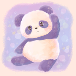 biped black_nose blush chibi fur kemono multicolored_body multicolored_fur simple_background sitting slightly_chubby solo two_tone_body two_tone_fur white_body white_fur araru bear giant_panda mammal 1:1 2021 absurd_res hi_res