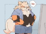 anthro anthrofied belly big_belly black_body bottomwear clothing kemono male orange_body overweight overweight_male shirt shorts solo topwear inunoshippo nintendo pokemon arcanine generation_1_pokemon pokemon_(species) 2024