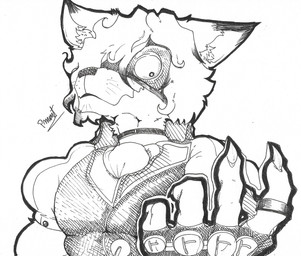 anthro chibi claws clothed clothing collar eye_patch eyewear finger_claws fur gloves hair handwear looking_down male smile smiling_at_viewer solo pinumontbalou mihoyo zenless_zone_zero von_lycaon canid canine canis mammal wolf absurd_res hi_res