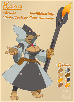 anthro big_breasts border breasts cleavage cloak clothed clothing digitigrade eyewear female goggles hood hood_up simple_background solo text tools wrench yellow_border zipper plooshytooshy grey_havens spiral_knights gremlin_(spiral_knights) english_text hi_res