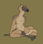 3_toes anthro beak claws feathers feet foreskin genitals looking_at_viewer male navel penis sad simple_background sitting solo tan_body tired tired_eyes toes yellow_eyes zagz jude_(zagz) dinosaur gallimimus ornithomimid prehistoric_species reptile scalie theropod hi_res