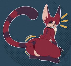 abstract_background anthro anus anus_only arm_tuft back_markings big_anus big_butt big_ears biped butt chest_tuft claws collar countershade_face countershade_torso countershading crouching dipstick_ears ear_markings ear_tuft emanata evil_grin eyebrows eyelashes featureless_crotch feet female fur grin inner_ear_fluff long_tail looking_at_viewer looking_back looking_back_at_viewer markings motion_lines multicolored_body multicolored_ears multicolored_fur multicolored_tail nude orange_eyes outline pointy_ears presenting presenting_anus presenting_hindquarters prick_ears puffy_anus purple_body purple_fur purple_markings raised_eyebrow raised_tail rear_view red_body red_fur semi-anthro sharp_teeth shortstack smile solo striped_body striped_fur stripes tail tan_body tan_countershading teeth thick_thighs toe_claws toes toony tuft twerking two_tone_tail wide_hips awoogasm bandai_namco digimon fan_character vivi_(inline) digimon_(species) felid gatomon mammal 2020 digital_media_(artwork) flat_colors full-length_portrait hi_res portrait