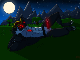 2_penises 3_toes 4_eyes 4_fingers abs animal_genitalia anthro aroused athletic athletic_anthro athletic_male backlighting belly black_body black_fur black_markings bodily_fluids bold_line claws cliff clothing cosmic_background countershade_crotch countershade_face countershade_torso countershading cybernetics diphallism dripping ears_up erection fangs feet field fingers forest fur genital_fluids genitals glowing glowing_eyes glowing_genitalia glowing_penis gold_(metal) gold_tooth grass grin hat headgear headwear highlights_(coloring) horn in_grass inviting jungle leaking_precum light looking_at_viewer lying machine male markings moon moonlight mountain multi_eye multi_genitalia multi_penis muscular muscular_male night nude nude_male omega_symbol on_back penis plant precum precum_drip precum_on_own_penis precum_on_penis precum_on_self presenting presenting_penis reclining_pose ridged_penis shadow sheath sky smile smirk solo star starry_background starry_sky teeth toes tree tricorne visor white_belly drexus69 drexus mantled_beast 4:3 cel_shading digital_media_(artwork) hi_res lighting line_art shaded