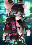 alternative_fashion anthro clothed clothing cyberpop cyberpunk female hair j-fashion looking_at_viewer solo streetwear techwear michikochan canid canine fox mammal 2022 hi_res