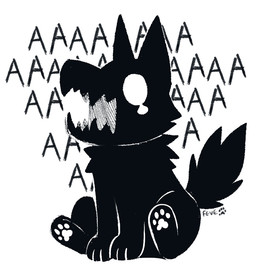 4_toes aaaaa ambiguous_gender black_body black_fur black_text fangs feet footprint fur neck_tuft open_mouth pawpads pawprint paws screaming simple_background sitting solo tail teary_eyes teeth text toes tuft white_background white_eyes white_pawpads feve screm_(feve) canid canine mammal 2025 artist_name icon reaction_image sketch