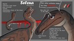 feral solo text violence alloampere selena_(alloampere) dinosaur gallimimus ornithomimid prehistoric_species reptile scalie theropod 16:9 4k absurd_res english_text hi_res model_sheet widescreen