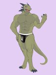 anthro clothing green_body green_scales horn male muscular muscular_male nipples purple_sclera scales solo tail underwear lacsap_tong grove_(game) mythology bosc_(grove) dragon mythological_creature mythological_scalie scalie