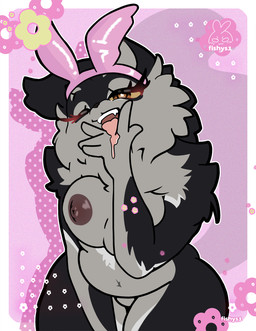 anthro big_breasts big_eyes black_body bodily_fluids breasts bunny_costume clothing costume cunnilingus_gesture drooling eyelashes featureless_crotch female flower fluffy fluffy_chest fluffy_ears fluffy_tail fur gesture heart_eyes heart_symbol holidays looking_at_viewer multicolored_body multicolored_fur nipples nude nude_anthro nude_female one_eye_closed open_mouth plant saliva simple_background slightly_chubby slightly_chubby_anthro slightly_chubby_female spread_legs spreading suggestive suggestive_gesture tail teeth_showing thick_thighs tongue tongue_between_fingers tongue_out wink winking_at_viewer fishys1 easter domestic_cat felid feline felis mammal hi_res pastel_theme