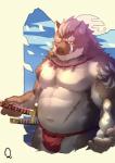 anthro asian_clothing belly bulge clothing east_asian_clothing fundoshi humanoid_hands japanese_clothing male melee_weapon moobs one_eye_closed overweight overweight_anthro overweight_male scar solo sword underwear weapon wink siraisi903 chunchun_(character) mammal suid suina sus_(pig) wild_boar 2019 hi_res