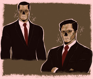 accessory black_clothing black_hair black_suit clothed clothing collared_shirt eyewear fully_clothed glasses googie_aesthetic hair male missing_nose multiple_angles necktie necrosis new_vegas not_furry red_necktie shirt simple_background solo starburst_motief suit topwear wearing_glasses white_clothing white_shirt white_topwear nuclearconsole fallout microsoft the_good_doctor_(nuclearconsole) ghoul_(fallout) humanoid english_description half-length_portrait portrait