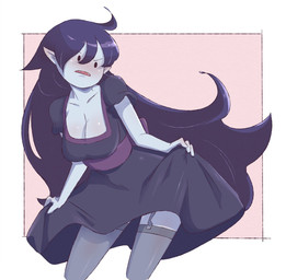 blush breasts cleavage clothed clothing dress female garter_straps humanoid_pointy_ears legwear not_furry pointy_ears solo stockings thigh_highs roxy_prog adventure_time cartoon_network marceline_abadeer humanoid vampire 2020 digital_media_(artwork) hi_res shaded