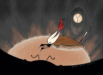 2_horns ambiguous_gender antennae_(anatomy) being_watched black_body cloak clothing door duo eyes_closed horn hot_tub looking_at_another masturbation melee_weapon nail_(weapon) nude partially_submerged red_cloak red_clothing solo_focus voyeur water weapon sen_grisane_(artist) hollow_knight:_silksong hollow_knight_(franchise) team_cherry hornet_(hollow_knight) kratt_(hollow_knight:_silksong) arthropod female_(lore)