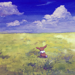 ambiguous_gender brown_body brown_fur brown_tail cloud day detailed_background dipstick_tail feral field fur grass markings monotone_tail multicolored_body multicolored_fur multicolored_tail neck_tuft outside plant quadruped rear_view sitting sky solo tail tail_markings tuft two_tone_body two_tone_fur two_tone_tail white_body white_fur white_tail geboku nintendo pokemon canid eevee generation_1_pokemon mammal pokemon_(species) 1:1 2020 absurd_res detailed digital_media_(artwork) digital_painting_(artwork) hi_res painting_(artwork) shaded