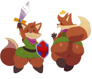 anthro big_butt butt clothed clothed_anthro clothed_female clothing countershading female female_anthro fur holding_melee_weapon holding_object holding_sword holding_weapon looking_at_viewer looking_back melee_weapon shield shirt shortstack shortstack_female simple_background solo sword tail thick_thighs topwear tunic weapon white_background sssonic2 tunic_(video_game) ruin_seeker canid canine fox mammal 2018 absurd_res digital_media_(artwork) hi_res